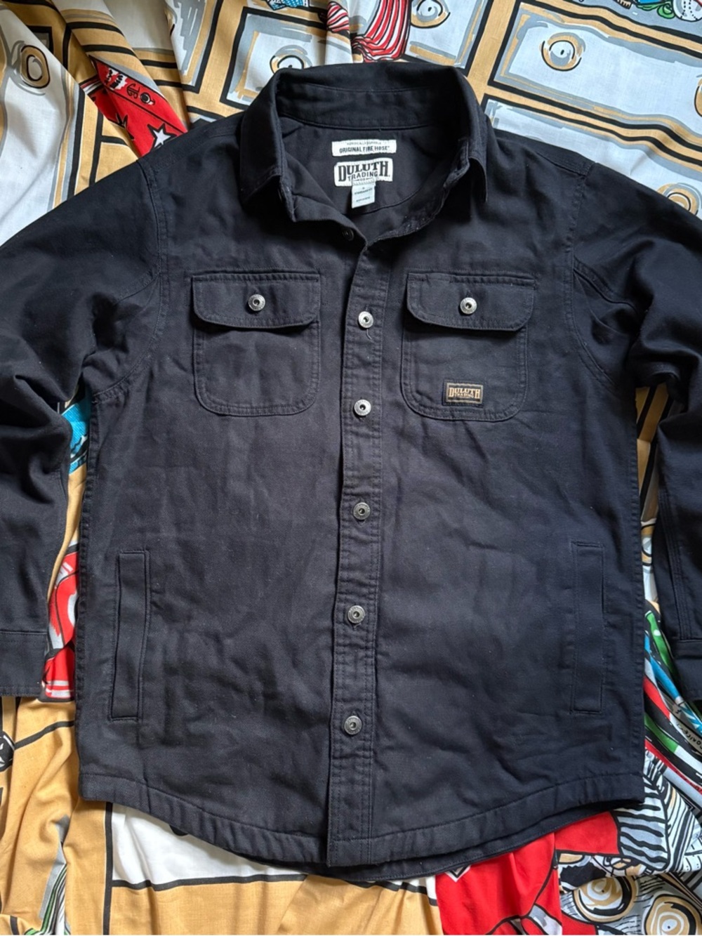 Duluth Trading fire hose black canvas jacket Small standard workwear button up